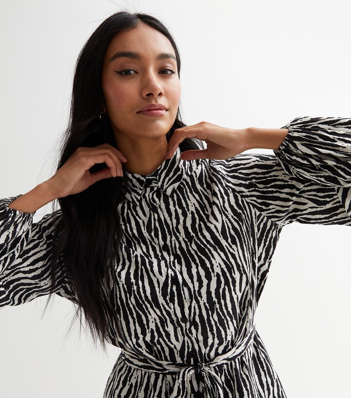 Blue Vanilla Black Zebra Print Belted Mini Shirt Dress ShopStyle
