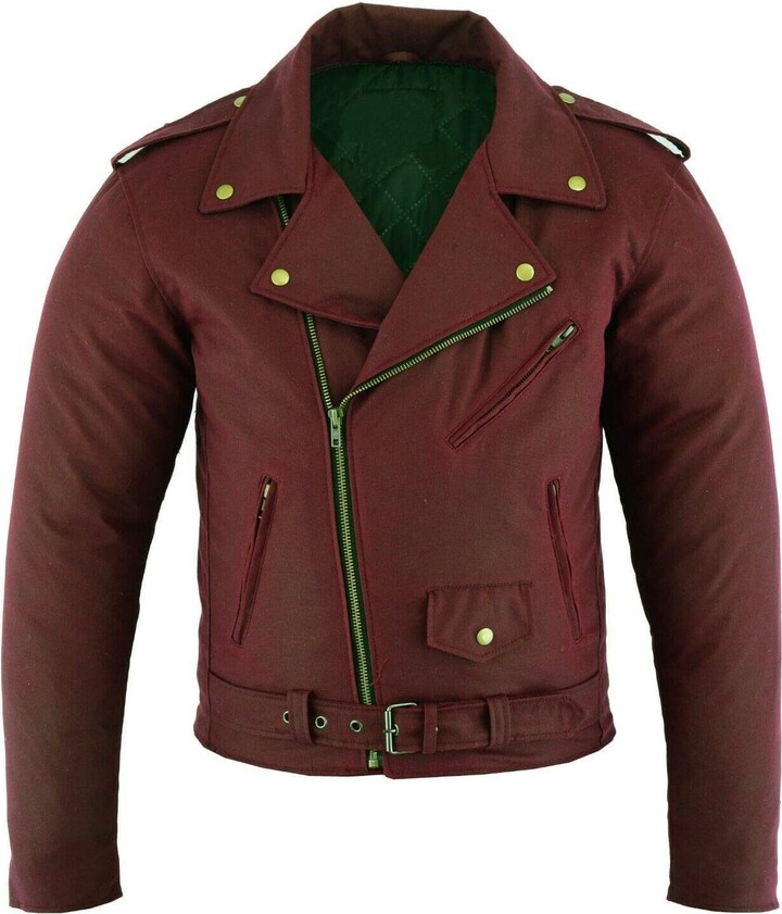 Modernage Mens Classic Brando Style Waxed Cotton Motorcycle Jacket
