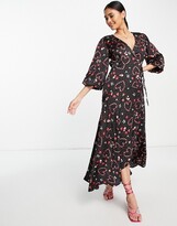 Thumbnail for your product : Liquorish Valentines exclusive midi wrap dress in black heart print