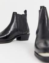 Thumbnail for your product : ASOS Design DESIGN cuban heel western chelsea boots in black leather with metal details