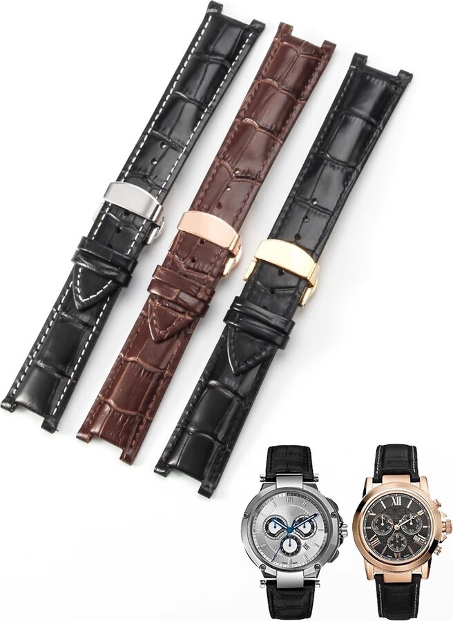 None For Gucci Guess 20x11 22x13mm Double Press Buckle Genuine Leather Ya133309 Comfortable Breathable Concave Interface Watch Strap