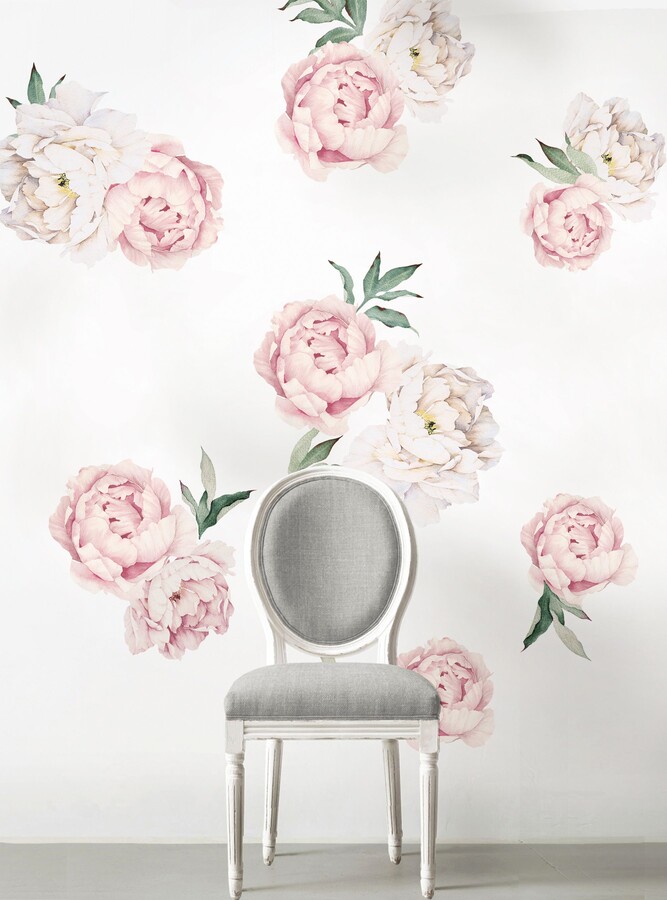 Etsy Peony Flowers Wall Sticker-Large Set, Simple Shapes Peel & Stick Decals - Removable W5031
