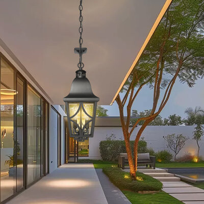 Winston Porter Modern Outdoor Pendant Light - Adjustable Aluminum Hanging Lantern with Clear Glass Shade