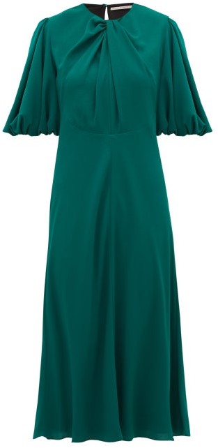 Emilia Wickstead Magnolia Puff-sleeve Georgette Midi Dress - Dark Green ...