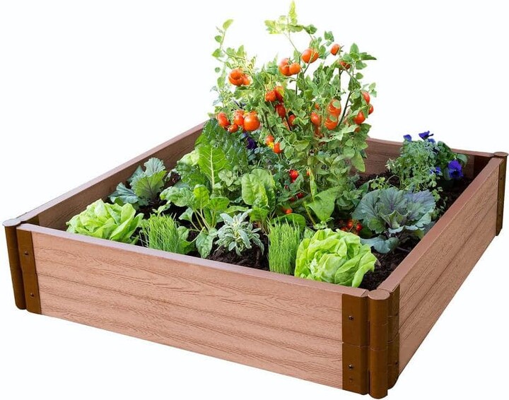 Frame It All Two Inch Series 4 ft. x 4 ft. x 11 in. Classic Sienna Composite Raised Garden Bed Kit