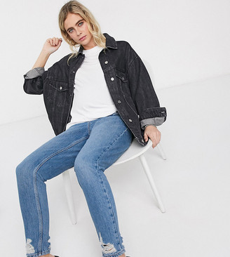 Topshop Maternity mom ripped hem overbump jeans in mid wash - ShopStyle