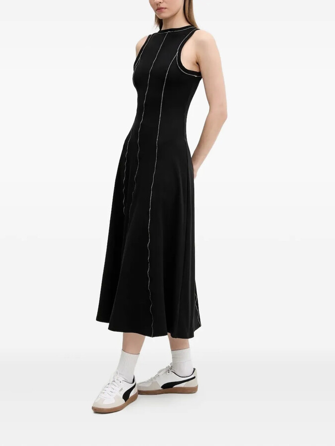 Contrast-Stitch Midi Dress