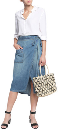 Current/Elliott The Paperbag Denim Wrap Midi Skirt