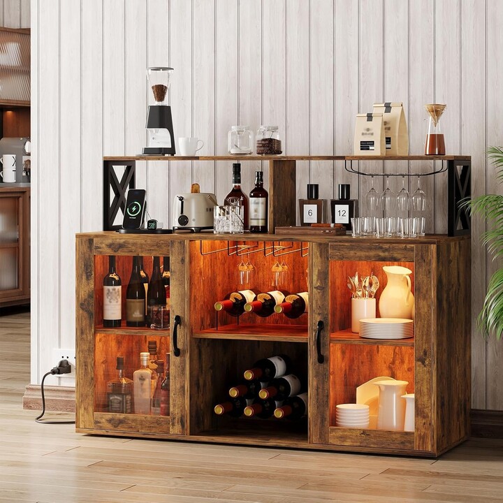 Kselythan Coffee Bar Cabinet with LED Lights