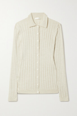 The Row Chicco Ribbed Wool And Silk-blend Cardigan - Neutrals