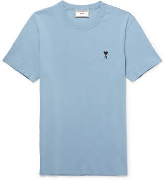 Ami Slim-Fit Embroidered Cotton-Jersey T-Shirt - Men - Blue