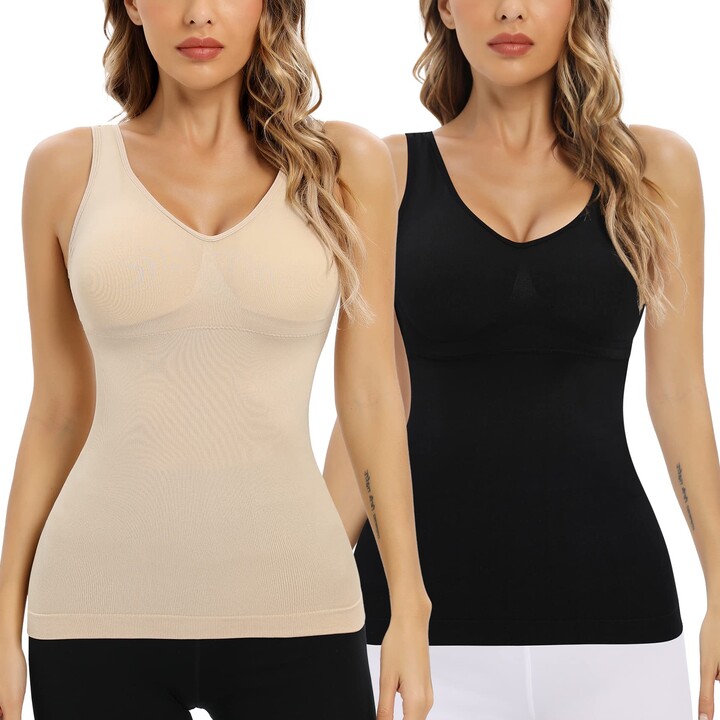 Ellareese Camisoles with Built in Bra Padded Compression Shapewear Tank  Tops for Women White Shaper Cami Tummy Control