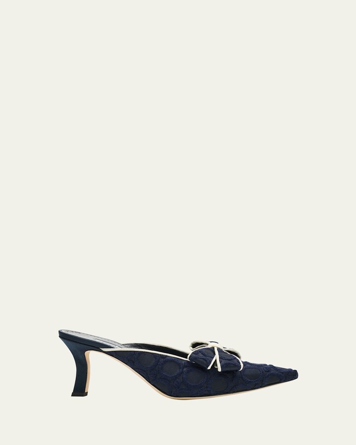 Manolo Blahnik Circolu Embroidered Bow Mules