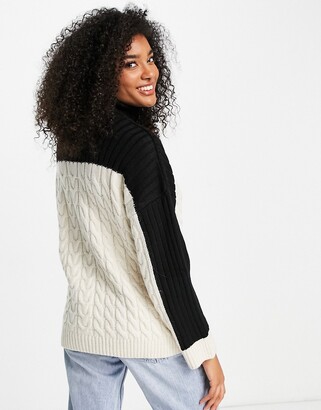Topshop knitted colour block cable jumper in monochrome - ShopStyle Knitwear