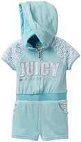 Thumbnail for your product : Juicy Couture Mint Crochet Lace Accent Hooded Terry Romper (Toddler Girls)