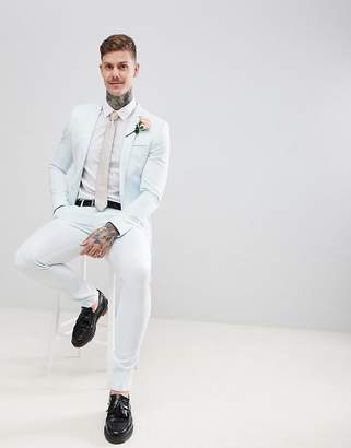 ASOS Design DESIGN wedding super skinny suit jacket in pastel blue