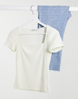 Thumbnail for your product : NA-KD square neck t-shirt in off white