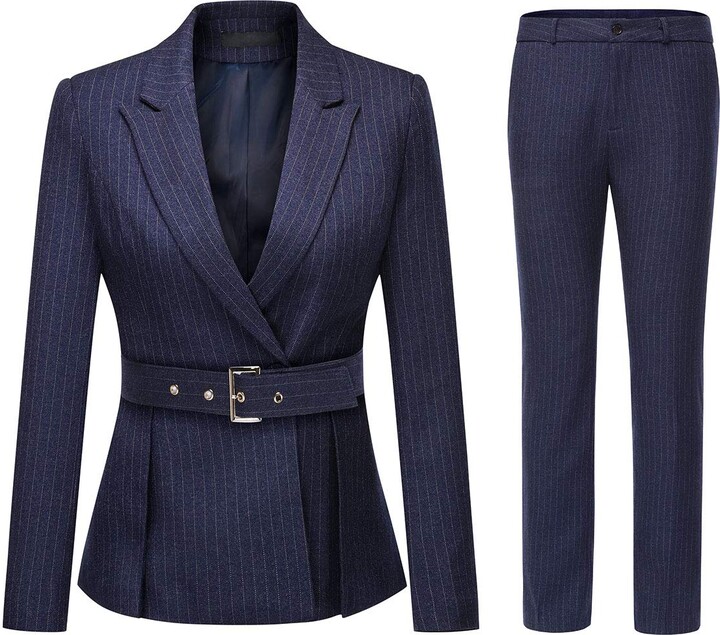 YYNUDA Women 2 Piece Striped Suit Slim Fit Business Blazer Office