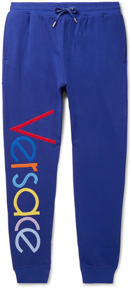 Versace Tapered Logo-Embroidered Fleece-Back Cotton-Jersey Sweatpants - Men - Blue