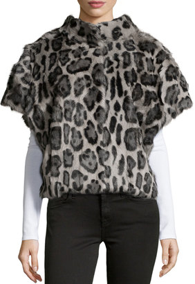 Pologeorgis Leopard-Print Fur Batwing Vest, Leopard