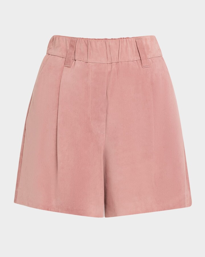 Brunello Cucinelli Pleated Suede Pull-On Shorts