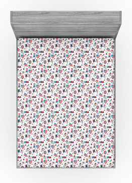 Ambesonne 4th of July Fitted Sheet 2-Pack USA Red White Blue