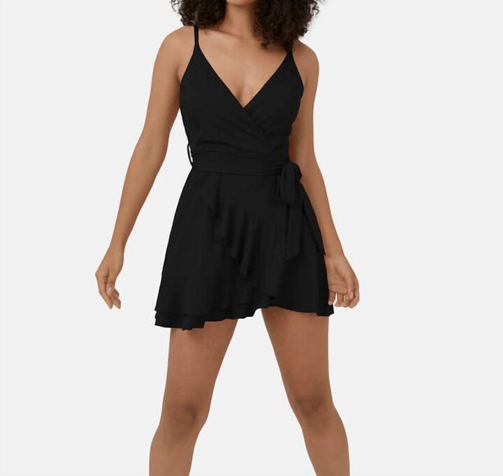 Halara Backless V Neck Sleeveless Tie Side Ruffle 2-Piece Side Pocket Flowy Casual Mini Dress In Black