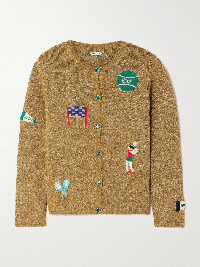 Bode Game Point Bead-embellished Metallic Knitted Cardigan Gold