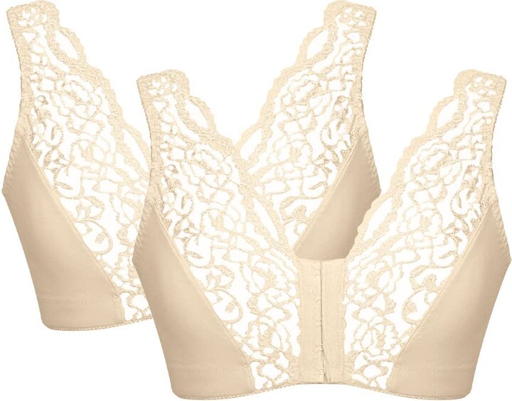 Eden House Pack of Two Lace Front Fastening Magic Bras Beige ShopStyle