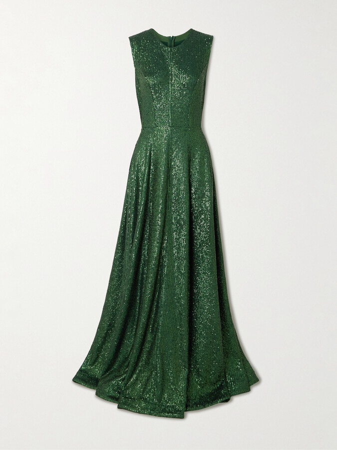 Norma Kamali Grace Sequined Stretch-jersey Gown - Green
