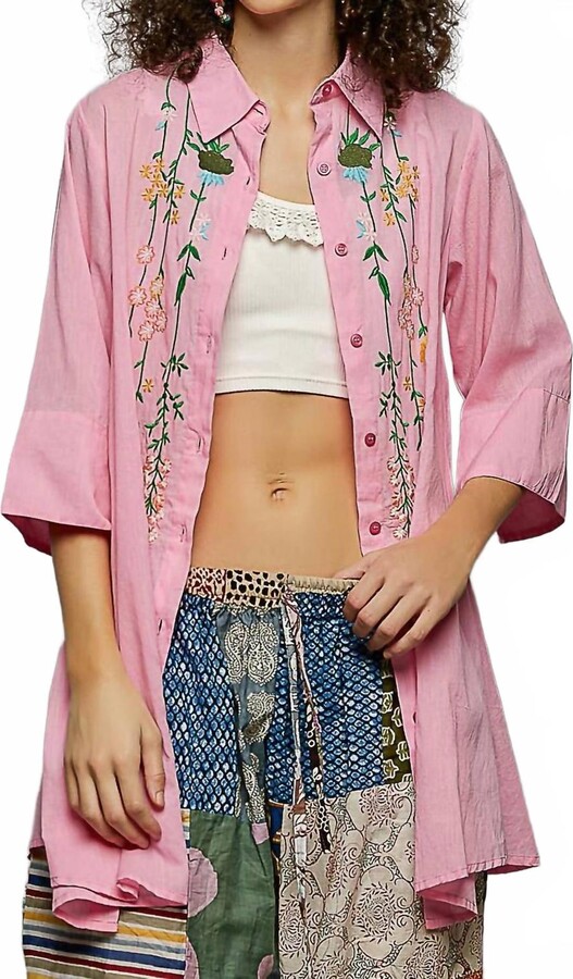 POL Embroidered Tunic Top In Pink