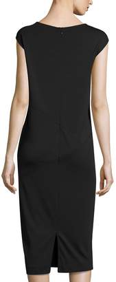 Joan Vass Cap-Sleeve Ponte Knee-Length Dress, Black, Plus Size
