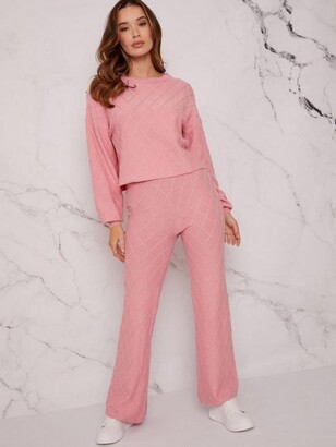 Chi Chi London Diamond Stitch Loungewear Set - Pink