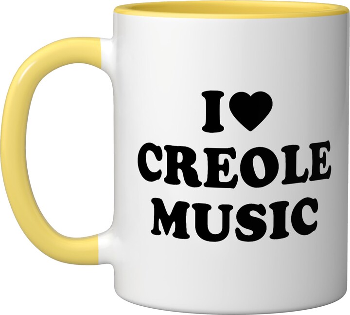 I Love Creole Music, I Heart Creole Music Ceramic Mug, Yellow/White