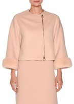 Thumbnail for your product : Agnona Mink-Cuff Asymmetric-Zip Short Jacket, Nude White