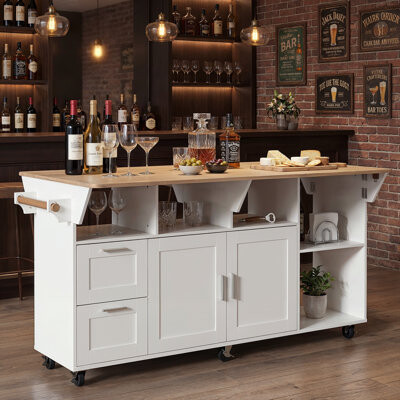 Latitude Run Rolling Expandable Bar Table Kitchen/ Bar Cart With Storage