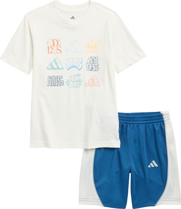 adidas Kids' Cotton Graphic T-Shirt & Mesh Shorts Set