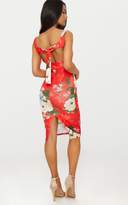 Thumbnail for your product : PrettyLittleThing Grey Floral Square Neck Tie Back Midi Dress