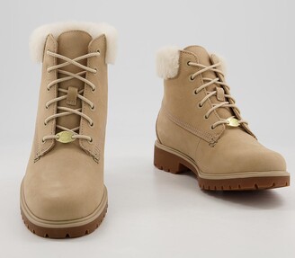 Timberland Slim Premium 6 Inch Fur Cuff Boots Stone Exclusive
