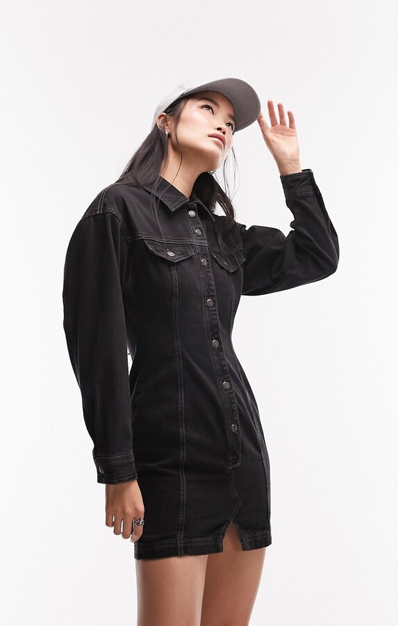 Topshop denim shirt dress in black - ShopStyle