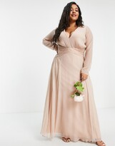 Thumbnail for your product : ASOS Curve ASOS DESIGN Curve Bridesmaid ruched waist maxi dress with long sleeves and pleat skirt in blush