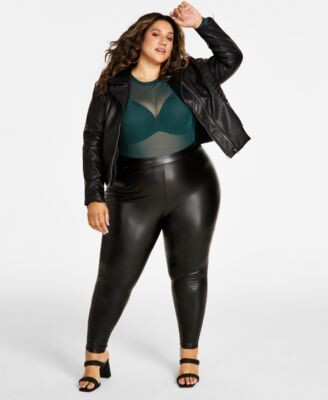 Nina Parker Trendy Plus Size Faux Leather Blazer Sheer Top Faux Leather  Pants - ShopStyle