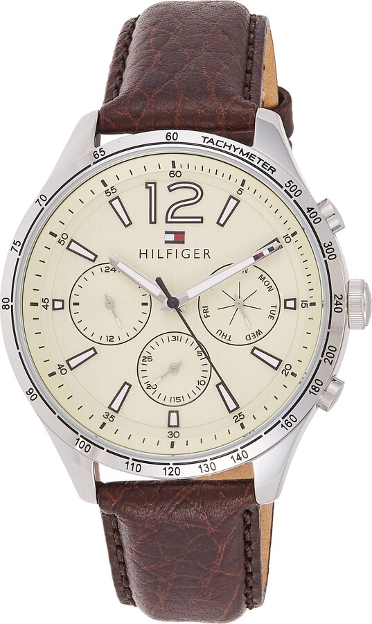 Tommy Hilfiger Men's Stainless Steel Quartz Watch with Leather Strap Brown (Model: 1791467) - ShopStyle