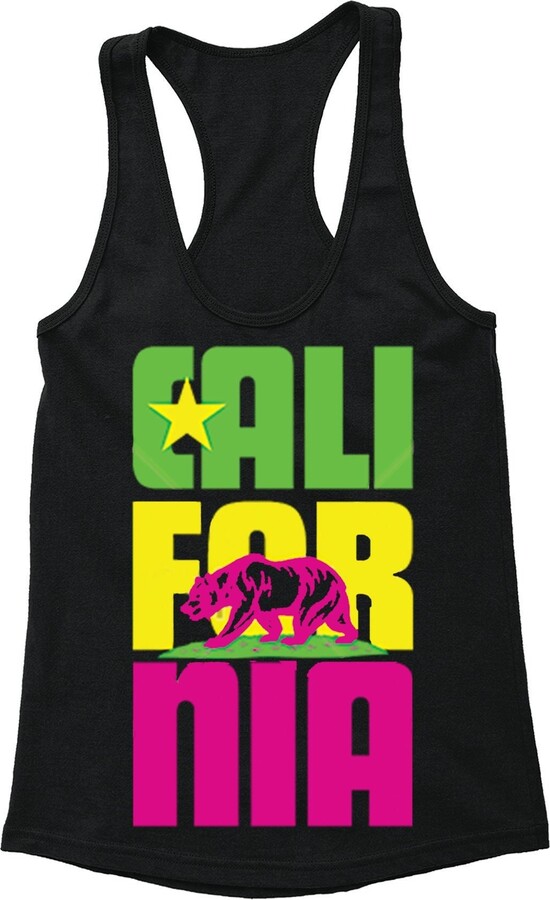 Women's Neon California Bear State Tank Top, Cali Republic Flag Los Angeles Shirt, West Side Native Summer Tee
