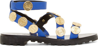 Kenzo Cobalt Leather Medallion Sandals