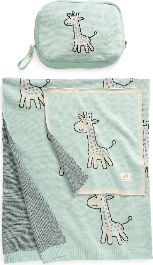 Pink Lemonade Petite Giraffe Organic Cotton Baby Blanket & Travel Pouch Set
