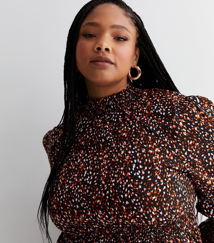 Blue Vanilla Curves Black Abstract Shirred Midi Dress ShopStyle