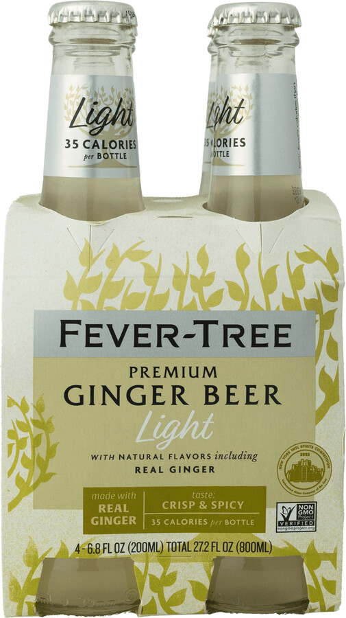 Fever-Tree Light Ginger Beer Cocktail Mixer, 4 Count/6.8 fl oz, Shelf Stable, Glass Bottle