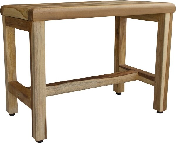 HomeRoots HomeRootsCompactRectangularTeakShowerOutdoorBenchWithShelfInNaturalFinish