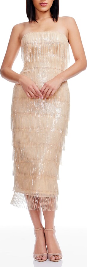 Dress the Population Viviana Fringe Strapless Body-Con Dress